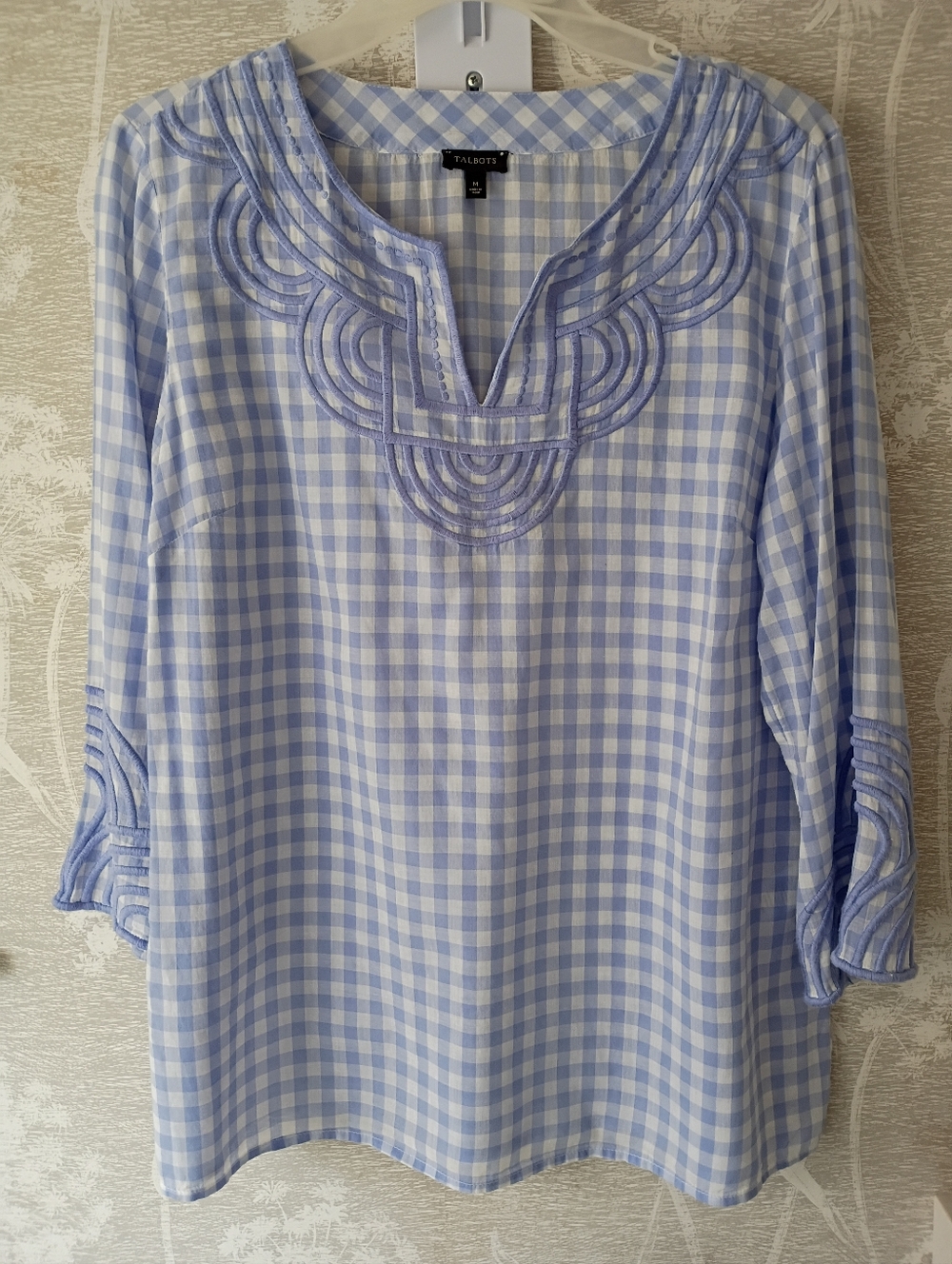 Talbots Lavender Gingham Embroidered Popover Tunic